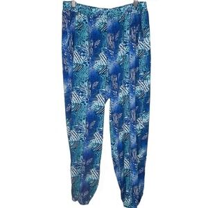 Ashley Stewart Pants Womens 18 20 Blue Animal Print Jogger Swim Cover Up Pockets